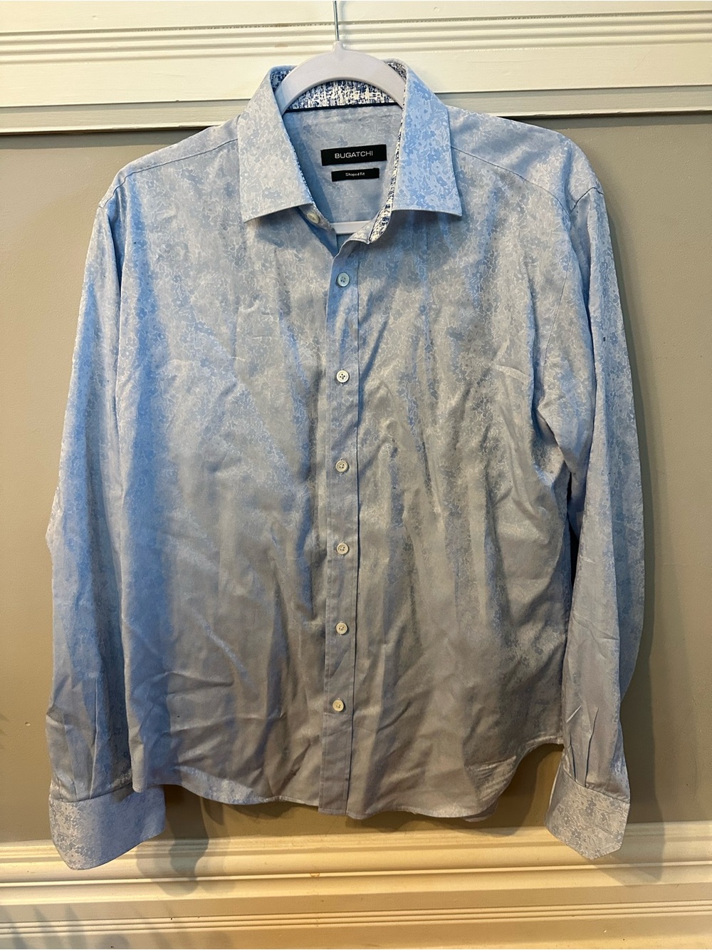 Bugatchi Pale Blue Patterned Men's Dress Shirt